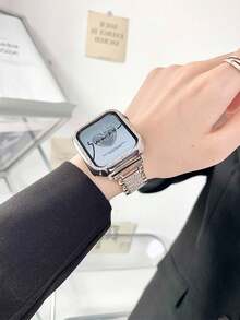 1 dây đeo kim loại đính đá rhinestone và 1 ốp bảo vệ PC đính đá rhinestone cho I-Watch Ultra2/Ultra/SE2/SE/11/10/9/8/7/6/5/4/3/2/1 size 38/40/41/42/44/45/46/49mm - Bạc - Xem 3