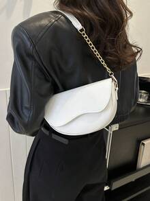 1 buah Tas Bahu Mini Minimalis Warna Polos Modis dengan Penutup, Cocok untuk Penggunaan Sehari-hari Wanita dan Sebagai Hadiah - Putih - View 3