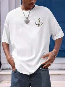 Men's Short-Sleeved Crew Neck T-Shirt With Letter Print, Standard Size - White - View 3