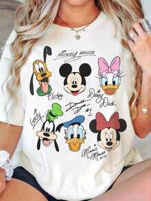 Disney High-Quality Vintage Mickey Mouse T-Shirt Made From 100% Cotton (180 G/M²) – Soft, Breathable Fabric | Retro Cartoon Design Featuring Donald Duck, Minnie Mouse, And Goofy | Casual Unisex Short-Sleeved T-Shirt For Men And Women | Perfect Gift For Couples - trắng - Xem 6