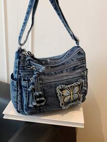 Casual Chic Soft Jeans Multi-Layer Crossbody Bag With Multiple Pockets, Versatile Commuter Large Capacity Women's Shoulder Bag, Great For Commuting - Blue - View 8