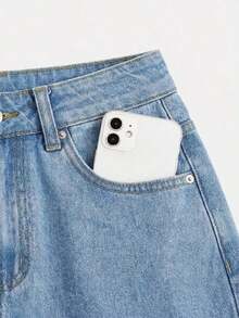 Maija Minifalda de mezclilla para mujer, estilo Y2K, para conciertos, vuelta al colegio, otoño - Lavado ligero - Ver 5