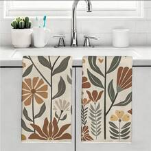 MEMNUN 2 Pcs Bohemian Hand-Painted Botanical Floral Pattern Kitchen Towels 40*60cm/45*70cm Soft Microfiber Dish Cloth Dish Towel Hand Towel Kitchen Bathroom Daily Home Decor Ideal For Kitchen & Dining Room Decor All Seasons - Multicolor - View 10