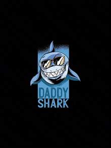 Men's Casual Short-Sleeved T-Shirt With A Dad Shark Print, Ideal For Spring, Summer And Autumn - 黑色 - 查看 6