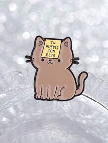 "Tu Puedes Con Esto" Cat Enamel Pin, Spanish Encouragement Brooch, Unique Gift Idea, Perfect Accessory For Animal Lovers - Brown - View 8