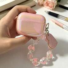 Funda protectora con diseño de concha brillante rosa y colgante de cuenta de corazón, compatible con estuche de carga Apple, resistente a arañazos y caídas - Multicolor - Ver 14