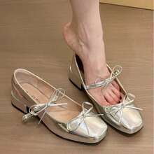 French Haute Couture Bow, Chunky Heel And Square Toe Shoe, New Marijen With Skirt And Red Shoes For Women, Women's Ballerinas - 銀色 - 查看 1