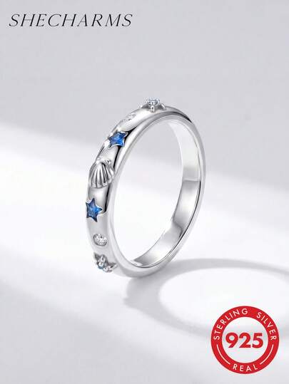 1 pièce Bague en argent sterling 925 véritable sur le thème de l'océan, taille adaptée pour les femmes et les filles, idéal comme cadeau de rencontre ou bijou délicat