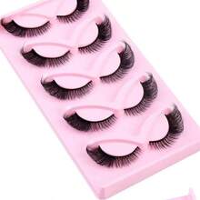 5Pairs Fox Eye Outer Corner Elongated Strip False Eyelashes, Wispy Fluffy Faux Mink Lash Extensions, Thin Soft Band For Comfort All-Day Wear & Lifted Eye Contour Effect, For Daily Makeup, Party & Photo Shooting Styling, Eye Makeup Accessory - Black - View 5