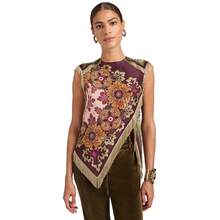 Women Vintage Floral Tassel Top Irregular Hem Cross Design Short Sleeve Zipper Shirt Casual Chinese Style Daily Outfit - Multicolor - View 1