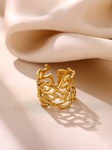 Fashion Coral Open Stainless Steel Women's Ring Personalized Hip Hop Ocean Element Jewelry Waterproof - Yellow Gold - View 2
