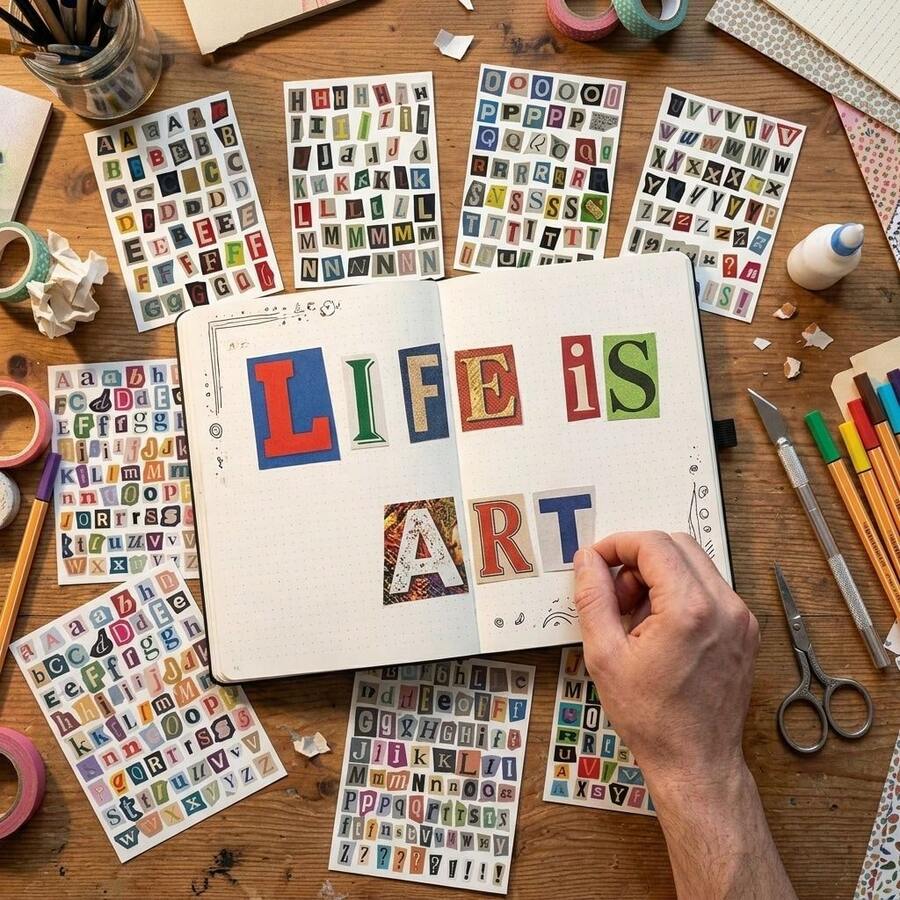 378pcs Vintage Letter Stickers Suitable For Planner, Diary And Notebook - Includes 4 Sheets Of A-Z Uppercase And Lowercase Letter Stickers, Matte Paper Material/DIY Decoration Supplies, Asymmetrical Cut Design, Specially Made For Planner And Notebook Decoration