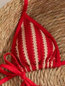 Conjunto de bikini con escote halter y contraste de colores, traje de baño elegante y cómodo para vacaciones de verano en la playa - Multicolor 7 - Ver 6