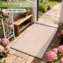Cashmere-Like Pale Peach Subtle Line Texture Pattern Printed Outdoor Rugs, Exquisite Carpet, Soft & Stylish, Versatile Decorative Style. Suitable For Various Settings Such As Home Decor, Room Deocr, Motorhomes, Terraces, Porchways, Balconies, Backyards, And Picnics. Easy To Clean And Machine Washable. Available In Multiple Sizes. - A - View 9