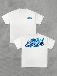 Camiseta para Hombre - Estampado de Doble Cara en Degradado de Blanco a Azul, Cuello Redondo, Manga Corta, Estilo Casual Urbano, Adecuada para Todas las Temporadas, Camiseta en Degradado, El Regalo Perfecto para Familiares y Amigos, con Estampado de Alta Calidad, Unisex! - Negro - Ver 1