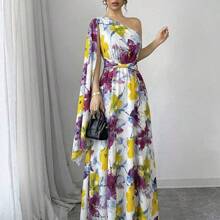 Vestido sin mangas con estampado de mármol de flores y bajo asimétrico irregular, vestido elegante de vacaciones para mujer, primavera/verano - Multicolor - Ver 10