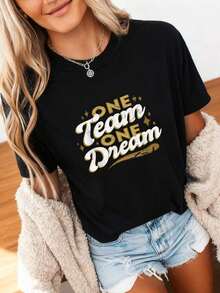 "One Team, One Phrase, One Dream" T-Shirt - Pure Cotton - 黑色4 - 查看 4