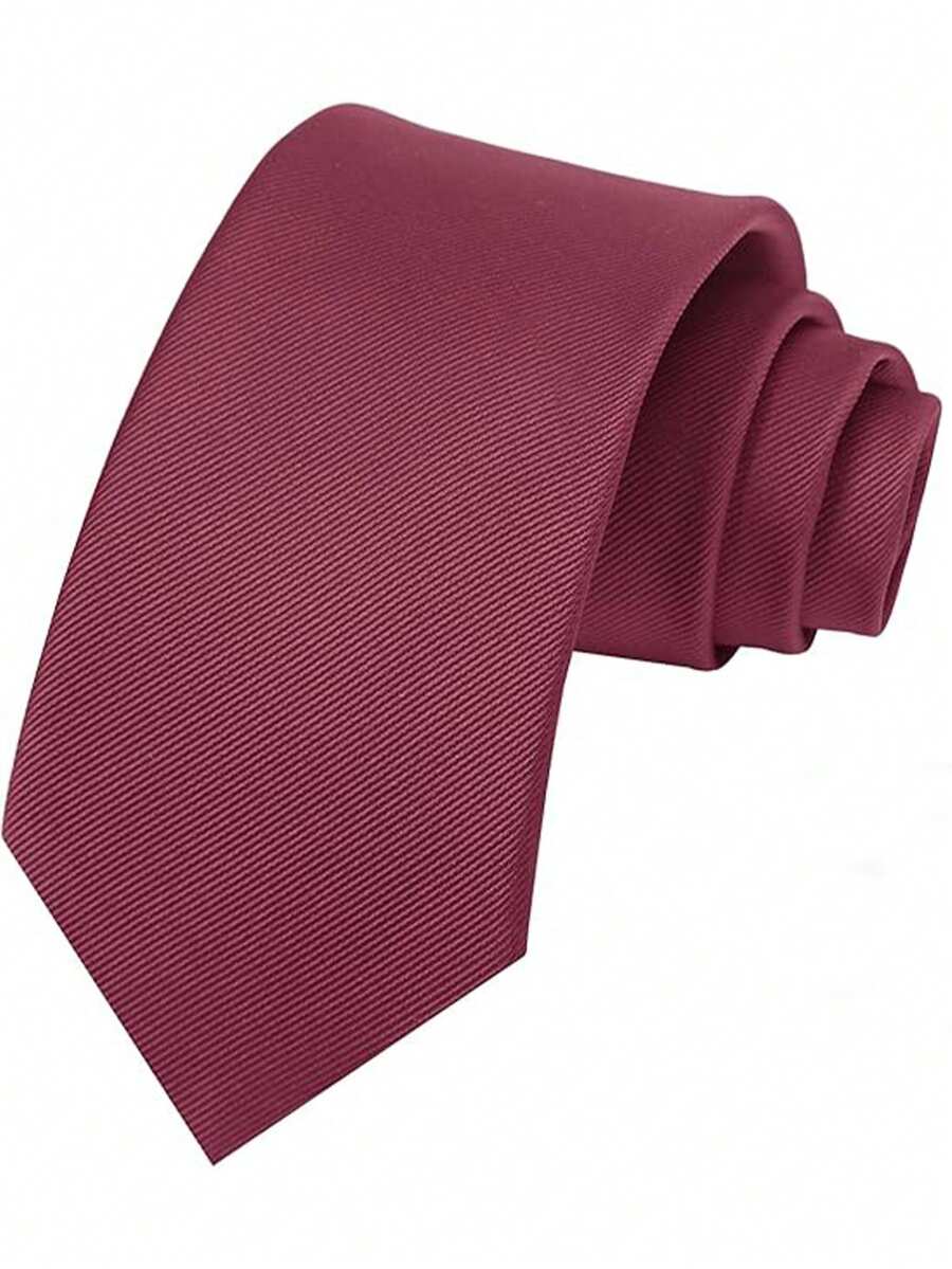 1件裝男士8cm酒紅色領帶，時尚休閒正式領帶，適用婚禮與派對 - 酒紅色 - 查看 1