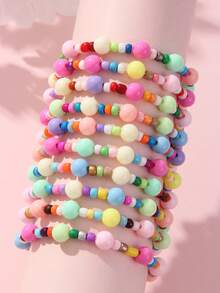 10pcs/Set Girls Colorful Glass Bead Bracelet & Bangle Jewelry Set, Suitable For Holiday Party, School, Daily Wear, Random Color Beads - Multicolor - View 10