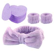Diadema de SPA con 30 esponjas faciales de compresión con forma de corazón - Conjunto de diadema y almohadillas faciales de cuidado de la piel para damas - Diadema de maquillaje de terciopelo suave y esponjoso para limpieza facial, masaje y desmaquillado - Multicolor - Ver 8