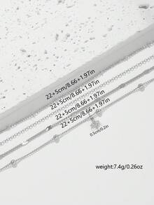 Nooxian 4件套经典铜珠四叶草吊坠脚链，创意十字设计多层脚链，女士款 - 銀色 - 查看 5
