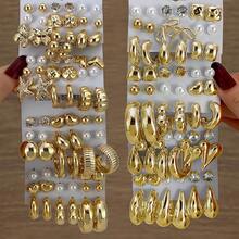 36/30/12pcs Random Golden & Silvery Elegant Versatile Metal Smooth Finish Fashion Earring Set - Yellow Gold - View 1
