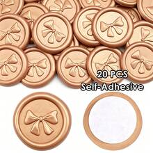 20 buah Stiker Segel Lilin Perekat Diri Motif Pita Timbul 3D untuk Hadiah, Amplop Undangan Pernikahan - Cokelat - Busur - Cokelat - View 11