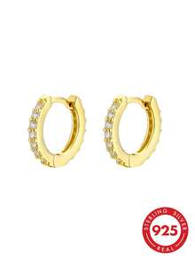 1 par de pendientes elegantes, joyería de alta calidad, uso diario para mujer, regalo de cumpleaños, diseño de ojo con incrustaciones de circonita - Amarillo Oro - Ver 5