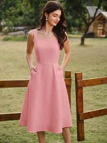 xheVintamour Vestido de mujer elegante y vintage con bolsillos y botones, vestimenta casual para vacaciones de verano, vestidos románticos de verano, vestidos de playa, ropa de los 90, vestidos elegantes de verano, ropa de primavera, vestidos de primavera, vestidos de verano para vacaciones, vestido de playa, vestidos de sol para mujer, vestido azul, vestido de Pascua, ropa de verano para mujer, vestidos para vacacionesxhe - Rosa 2 - Ver 4
