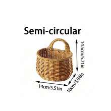 1pc Handwoven Rattan Wall Hanging Storage Basket, Kitchen Utensil Holder, Woven Hanging Basket With Handle, Multi-Purpose Organizer For Spatula, Chopsticks, Fruit, Vegetables, Home Decor - Multicolor - View 12