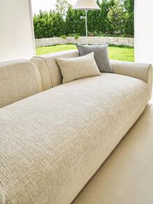 1pc Solid Color Chenille Sofa Cover, Ins Style Sofa Cushion, High Density Thick Design For All Seasons, Sofa Protector Anti-Slip Anti-Scratch For Living Room Bedroom Study, Fits 1/2/3/4 Seater Sofa With Armrest & Backrest - Beige - View 4