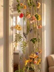 Bohemian Style Wildflower Artificial Flower Garland, Colorful Flowers And Greenery Wreath, Background Artificial Flower Garland, Soft Tone Hanging Decoration, Bohemian Style Indoor Decor Garland, Rustic Style Garland, Flower Curtain, Artificial Flower Tree Backdrop, Aesthetic Style Floral Wall Decor, Colorful Wildflower Hanging Decoration - Multicolor - View 3