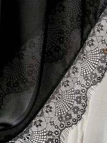 1pc Solid Color Scarf With Lace Trim, Chiffon Headscarf, Women Shawl, Wrap - Multicolor - View 5
