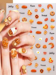 1 Tờ Hình Dán Móng Tay 3D Dễ Thương Hình Bánh Mì & Thức Ăn - Pizza, Bánh Croissant, Bánh Mì Nướng & Trứng Chiên, Hình Dán Móng Tay Tự Dính, Trang Trí Móng Tay Tự Làm Dễ Dàng Cho Phong Cách Hàng Ngày & Nghệ Thuật Móng Tay Của Những Người Yêu Thích Ăn Uống - Nhiều màu - Xem 8