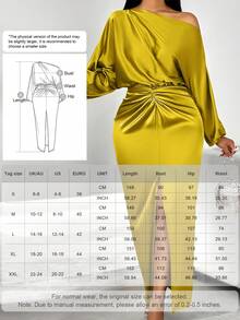 AIJ Đầm ôm sát Amarilo dành cho nữ, màu trơn, thanh lịch, lệch vai, thắt nút xoắn phía trước, xẻ tà cao, thích hợp mặc đi dự tiệc mùa xuân. - Màu vàng - Xem 3
