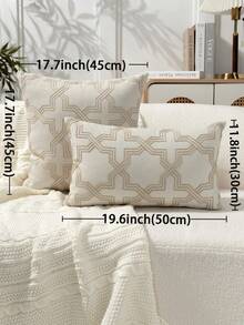 1pc Beige Geometric Pattern Embroidered Throw Pillow Cover, Modern Minimalist Geometric Line Embroidered Decorative Pillow Sham, Suitable For Indoor Decor, All Season Pillow Case, Pillow Insert Not Included - Beige - View 4