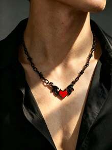1pc Silver Punk Gothic Stylish Cross Thorn, Wire Mesh Flame Heart Pendant Necklace, Suitable For Men, Halloween Gift, Party Gift, Holiday Gift - Multicolor 7 - View 19