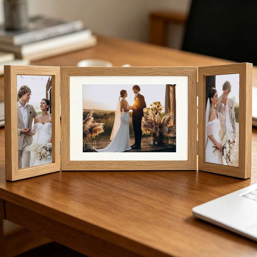 1pc Collage Hinged Folding 3-In-1 Photo Frame, Wall & Desktop Home Decor, Suitable For Wedding, Birthday Gifts For Women, Mom, Grandma And Family, Includes 2pcs 4x6 Inch And 1pc 6x8 Inch Photo Frames (Photo Paper Not Included) - 1PC - View 1
