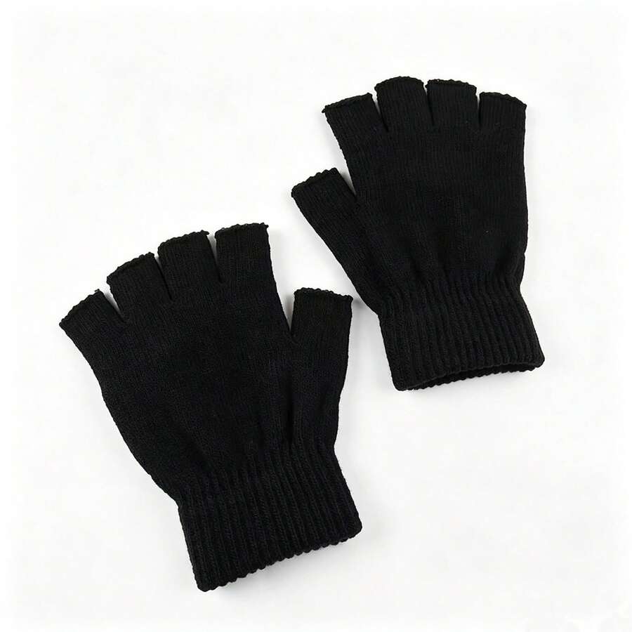 1 handgefertigte gestreifte gestrickte Mütze für Damen, süßes Katzeohr-Spitzhut-Design, koreanischer Y2K-Street-Style, geeignet für Herbst und Winter, Halloween - Halbfinger in einfarbiger Farbe - Übersicht 1
