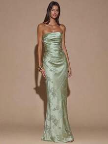 Vestido de fiesta con pliegues en jacquard verde, elegante para fiestas, eventos de cóctel, ocasiones formales, vestidos de dama de honor, mini vestidos de cumpleaños - Verde - Ver 6