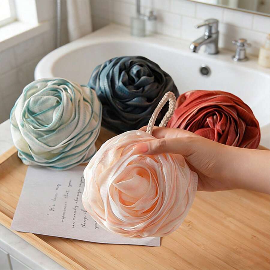 1pc Rose Bath Ball, Super Soft Large Size, Premium Bath Spray Ball, Bathroom Accessory - Multicolor - View 1