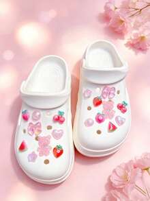 18 件套多功能（草莓、爱心、蝴蝶结、樱桃）可拆卸鞋夹，适用于女士凉鞋、拖鞋、沙滩包等，是节日和生日派对的理想礼物。 - 粉色 - 查看 2