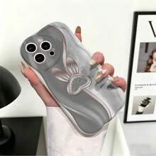 1pc Fashion TPU Material Rabbit Ear Pattern White Cream Ripple Thick Anti-Fall Precise Hole Lens Protection Phone Case, Suitable For Anti-Fall Anti-Shock Lens Full Coverage Protection, High Fashion, Suitable For Both Men And Women, Ideal Choice For Fashion Enthusiasts, Minimalist And Stylish Phone Case Compatible With Iphone/ Galaxy/Transsion - White - View 6