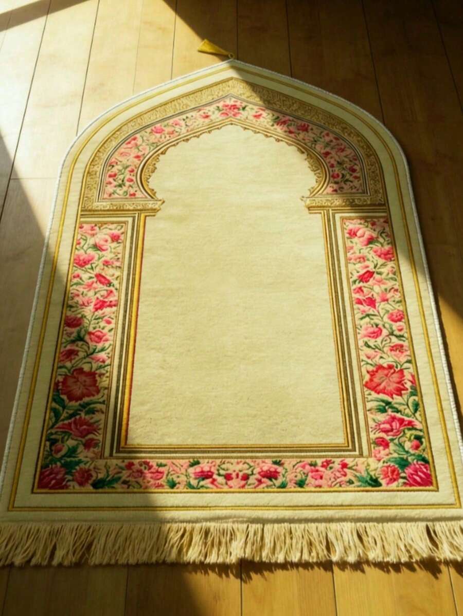 1pc Floral Tasseled Rug, Pink Flower Pad, Intricate Pattern Mat, Tassel Edged Cushion, Suitable For Indoor And Outdoor, Rectangular Tassel Decorative Carpet, Washable