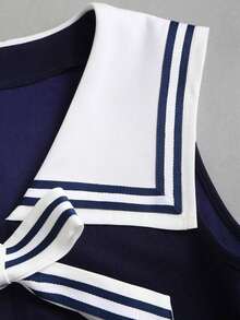 Vestido ajustado de estilo marinero vintage para mujer, elegante y versátil para la escuela, vacaciones, uso casual, azul, primavera/verano - Negro - Ver 10