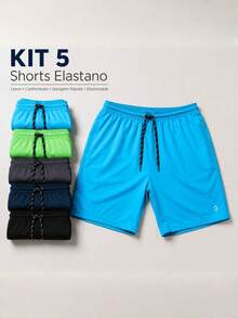 KIT OF 5 Men's Shorts In Tactel Elastane Resin, Casual, Comfortable With Pockets - Turquoise/Lead/Navy/Black/Green - View 1