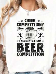 Pure Cotton T-Shirt "Cheer Dad Cheerleader Beer Competition Cheer Papa" - 白色1 - 查看 7