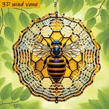 1 Stück 3D Mosaik Bienen Windspiel - 360° drehende Eisen Hängedekoration mit Waben- und Bienen-Design, 10 Zoll quadratisch für Außen-/Innenbereich, geeignet für Weihnachten, Hochzeit, Party - windaktivierter Summton (ohne Batterie/Strom erforderlich) (Anhänger nicht enthalten), zufälliger Stil - A - Übersicht 2