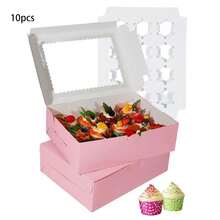 10个/包派对装饰烘焙糖果盒，纸杯蛋糕纸杯包装盒，带盖开窗纸杯蛋糕盒，甜点外卖盒，12杯装盒子 - 查看 16