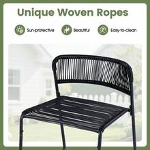 COSTWAY 3-Piece Patio Bistro Set, Outdoor PE Rattan Furniture Set With Solid Metal Frame & Adjustable Foot Pads, 2-Tier Coffee Table & 2 Stackable Chairs For Porch, Garden, Balcony, Backyard, Black - Black - View 5